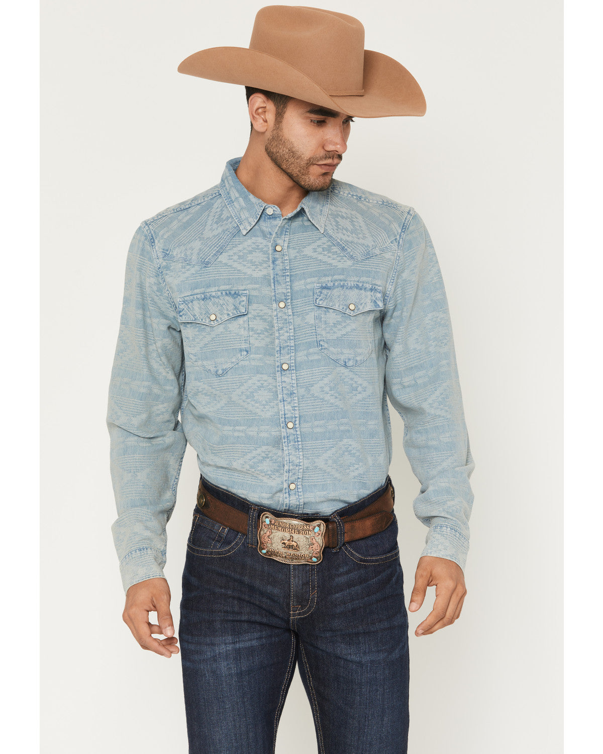 Men's Marley Tonal Southwestern Long Sleeve Snap Denim West | Cody James Clothing