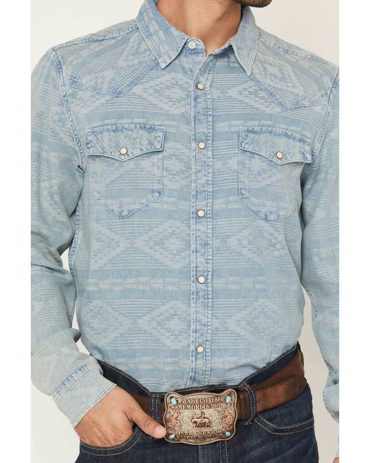 Men's Marley Tonal Southwestern Long Sleeve Snap Denim West | Cody James Clothing