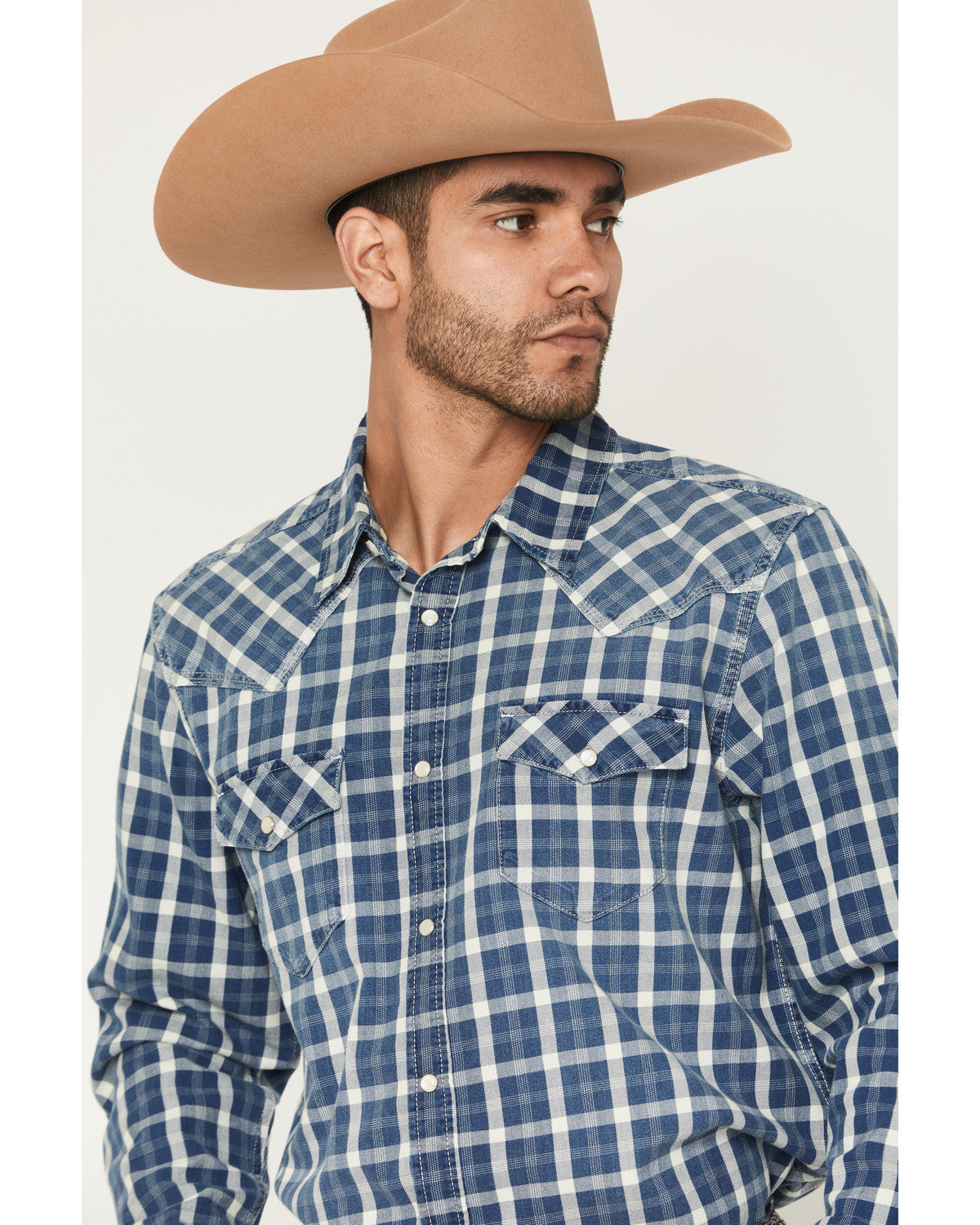Men's Conaway Denim Plaid Print Long Sleeve Snap Western Sh | Cody James Clothing