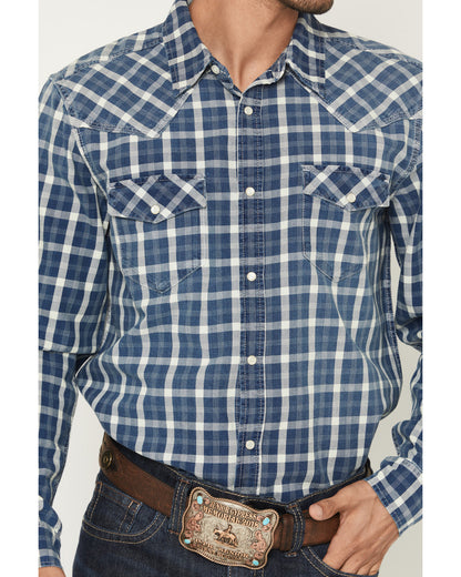 Men's Conaway Denim Plaid Print Long Sleeve Snap Western Sh | Cody James Clothing