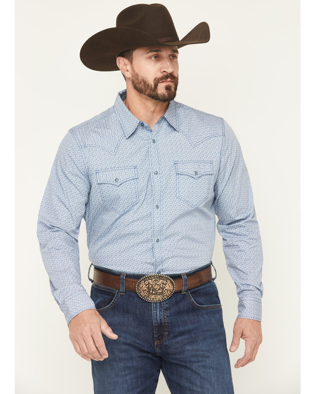 Men's Coastal Cowboy Micro Geo Print Long Sleeve Snap Weste | Cody James Clothing