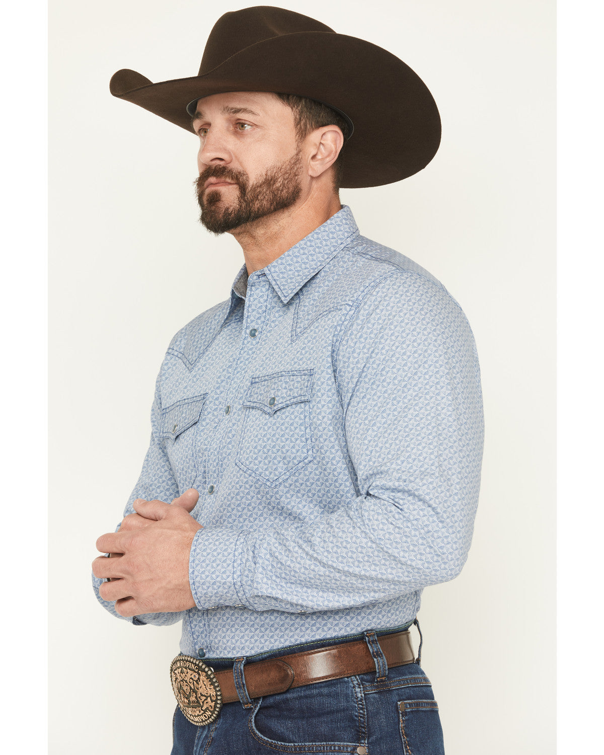 Men's Coastal Cowboy Micro Geo Print Long Sleeve Snap Weste | Cody James Clothing
