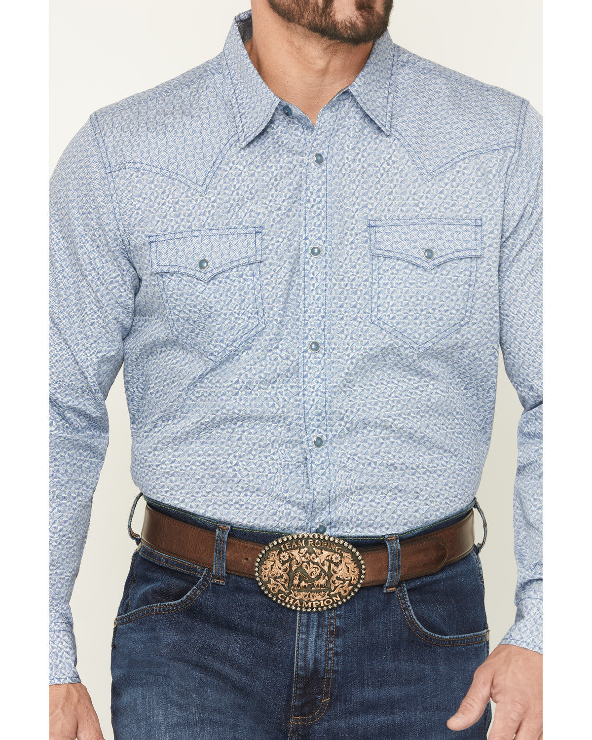 Men's Coastal Cowboy Micro Geo Print Long Sleeve Snap Weste | Cody James Clothing