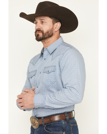 Men's Coastal Cowboy Micro Geo Print Long Sleeve Snap Weste | Cody James Clothing
