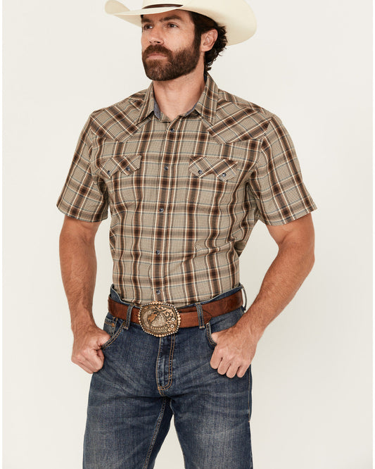 Men's Poncho Plaid Print Short Sleeve Snap Western Shirt - | Cody James Clothing|Sale