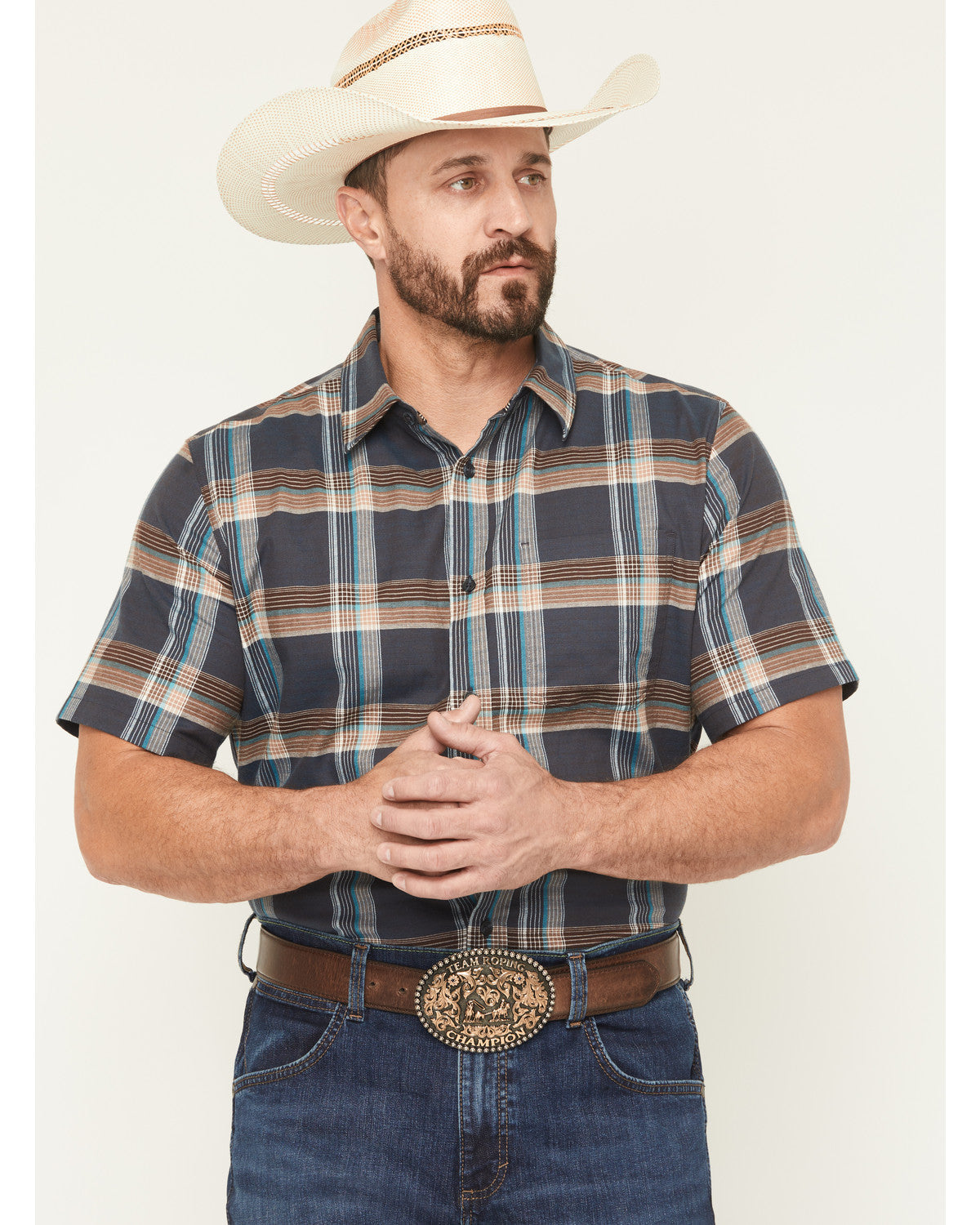 Men's High Plains Ranch Plaid Print Short Sleeve Button-Dow | Cody James Clothing