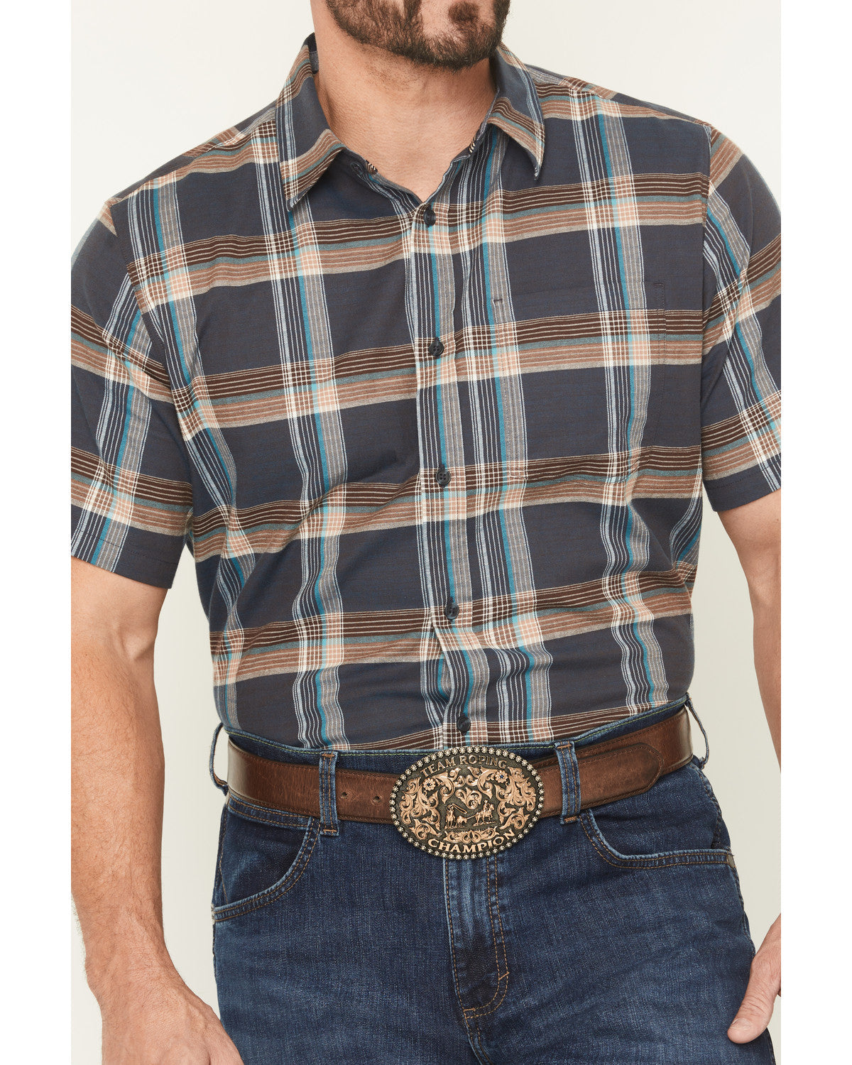 Men's High Plains Ranch Plaid Print Short Sleeve Button-Dow | Cody James Clothing