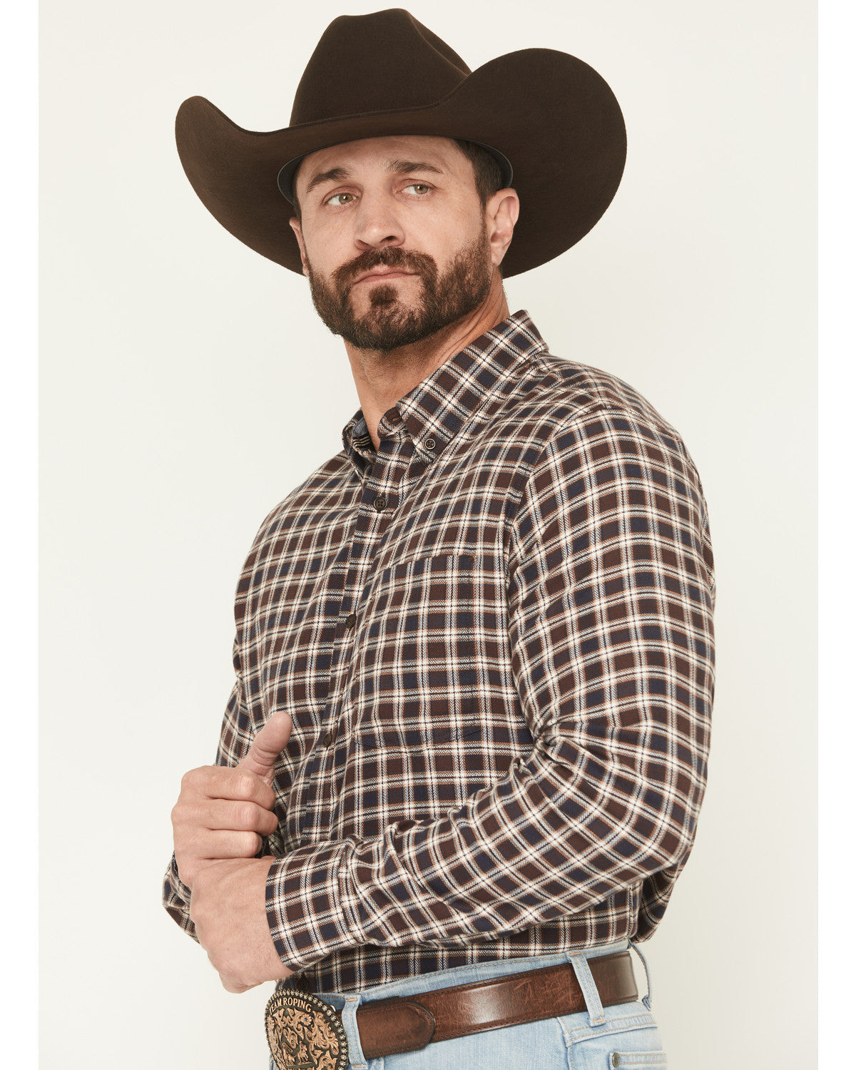 Men's Rodeo Ridge Plaid Print Long Sleeve Button-Down Stret | Cody James Clothing