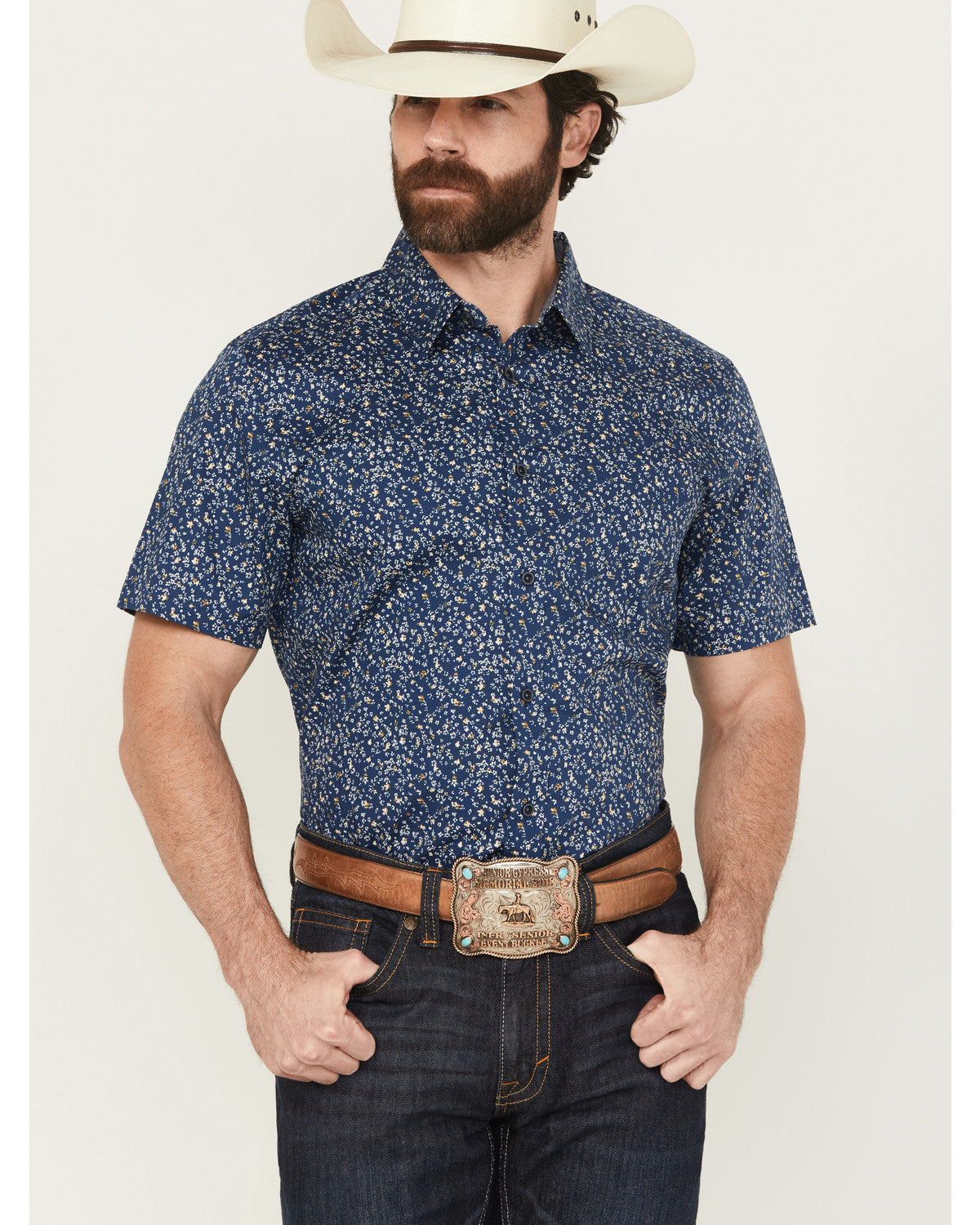 Men's Vanguard Floral Print Short Sleeve Button-Down Stretc | Cody James Clothing|Sale