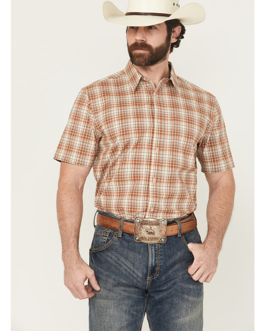 Men's Cowboy Chic Plaid Print Short Sleeve Button-Down Stre | Cody James Clothing|Sale