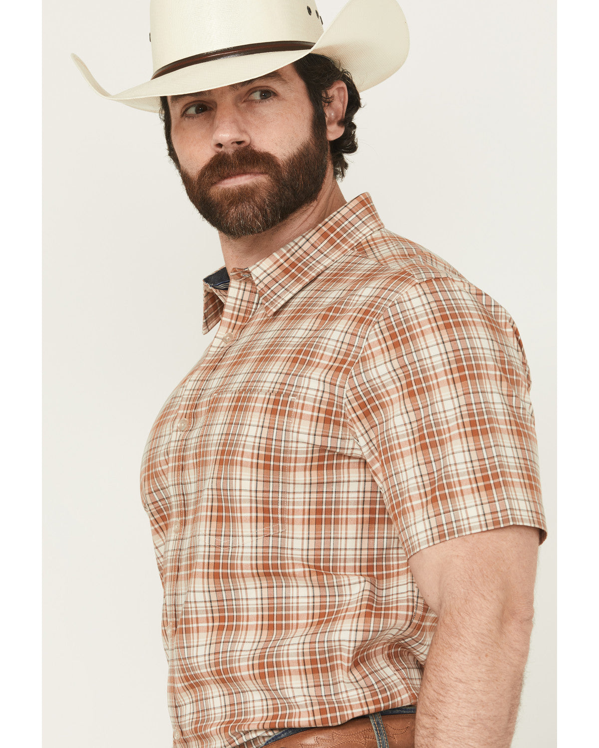 Men's Cowboy Chic Plaid Print Short Sleeve Button-Down Stre | Cody James Clothing|Sale