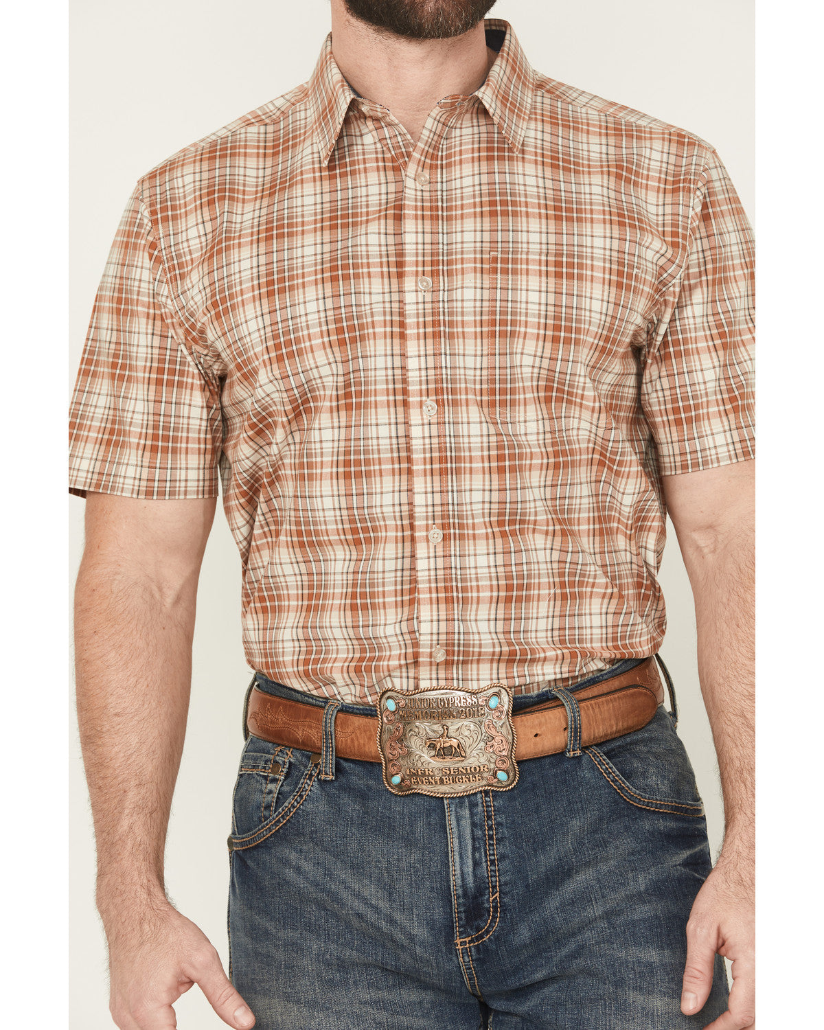 Men's Cowboy Chic Plaid Print Short Sleeve Button-Down Stre | Cody James Clothing|Sale