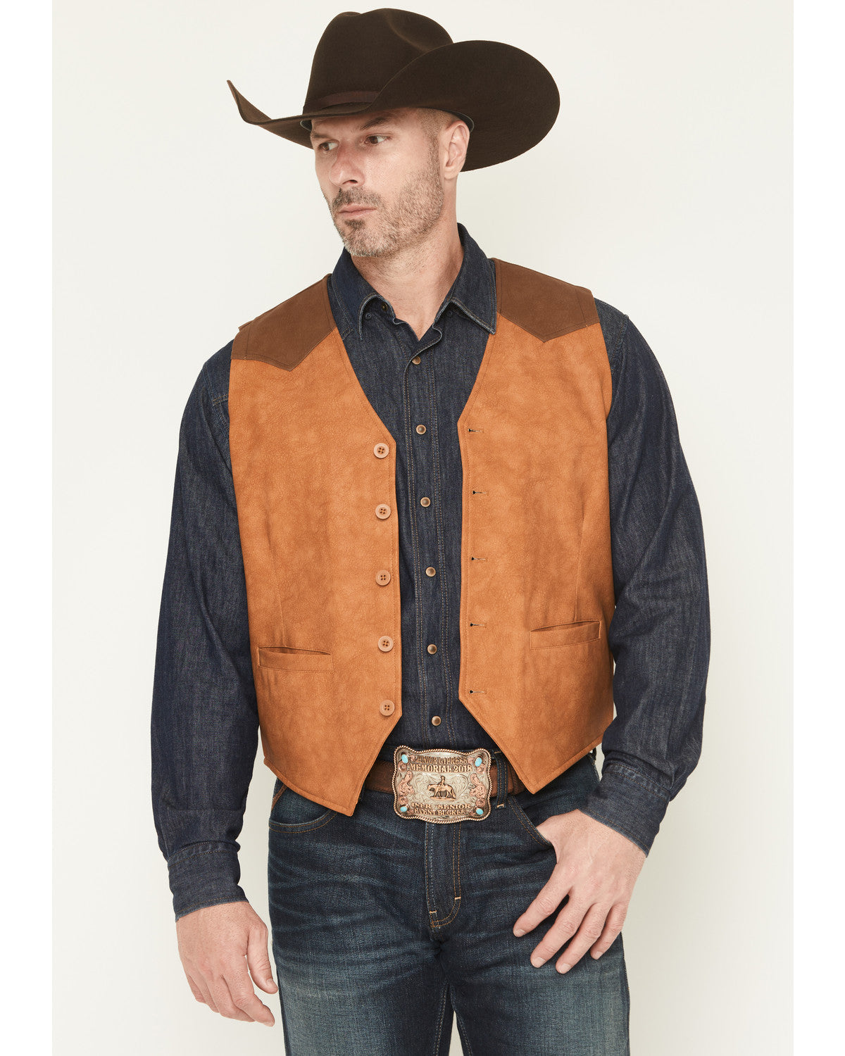Men's Buckaroo Colorblock Faux Leather Button-Down Vest | Cody James Clothing