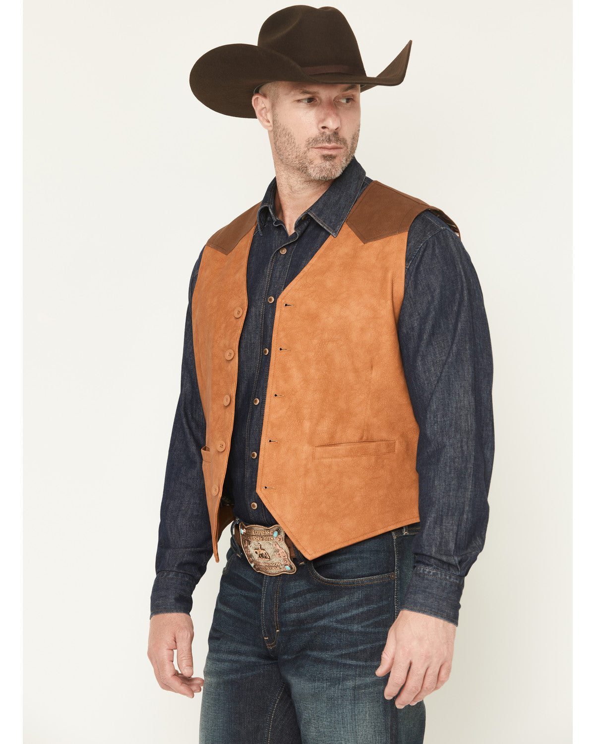 Men's Buckaroo Colorblock Faux Leather Button-Down Vest | Cody James Clothing