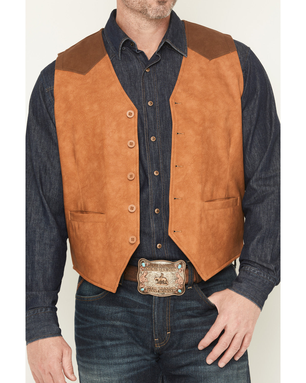 Men's Buckaroo Colorblock Faux Leather Button-Down Vest | Cody James Clothing