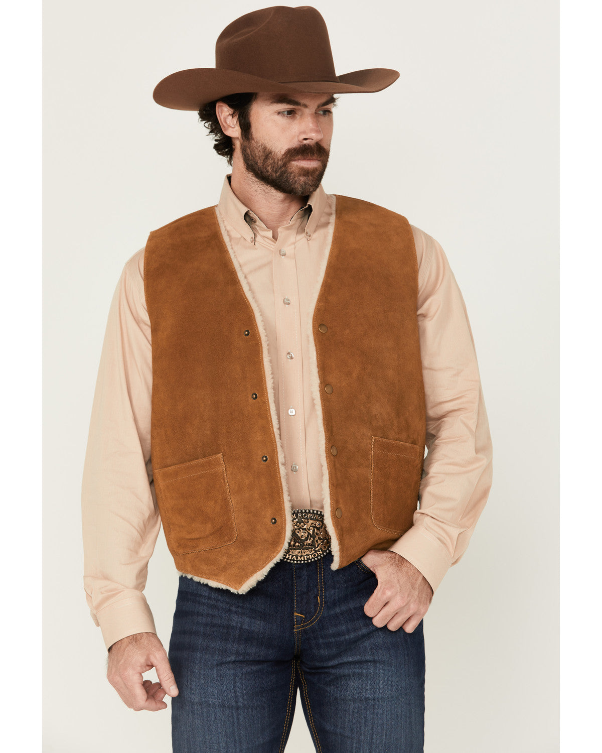 Men's Sherpa Lined Suede Snap Vest | Cody James Clothing|Sale