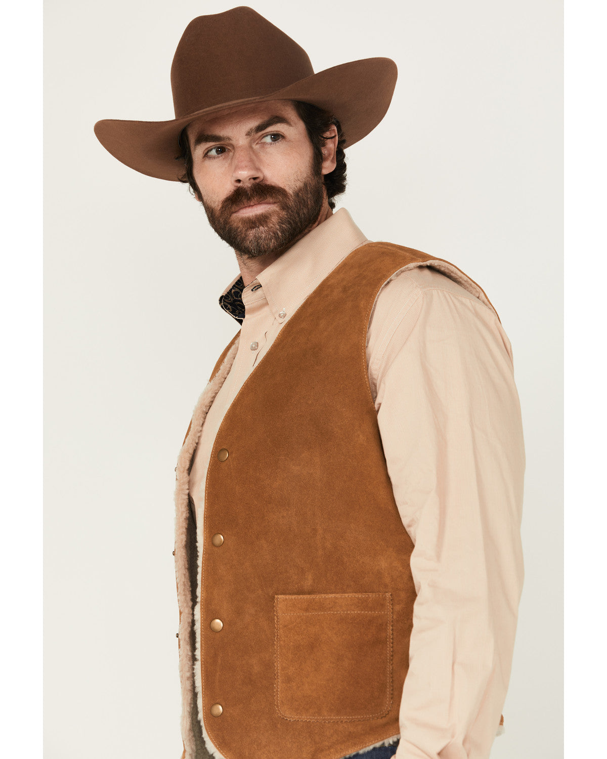 Men's Sherpa Lined Suede Snap Vest | Cody James Clothing|Sale