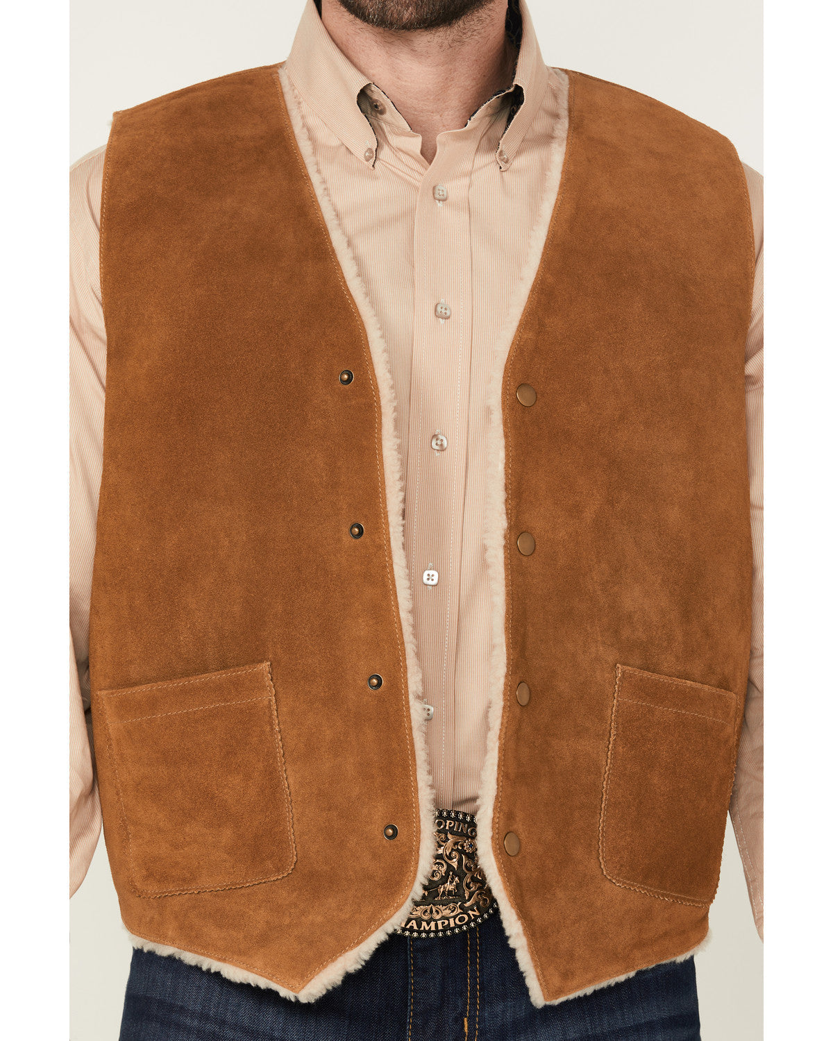 Men's Sherpa Lined Suede Snap Vest | Cody James Clothing|Sale