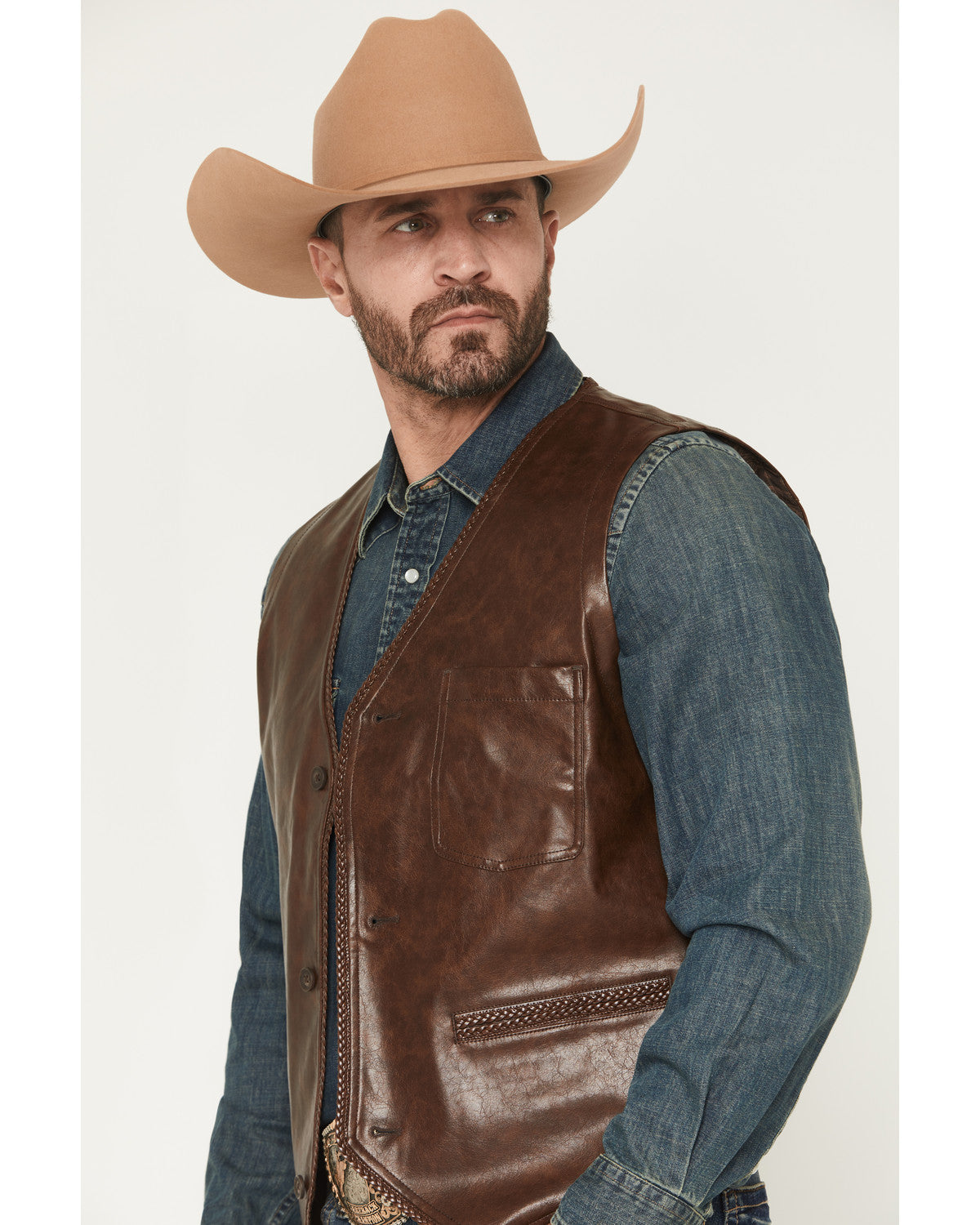 Men's Hogan Faux Leather Braided Hem Vest | Cody James Clothing