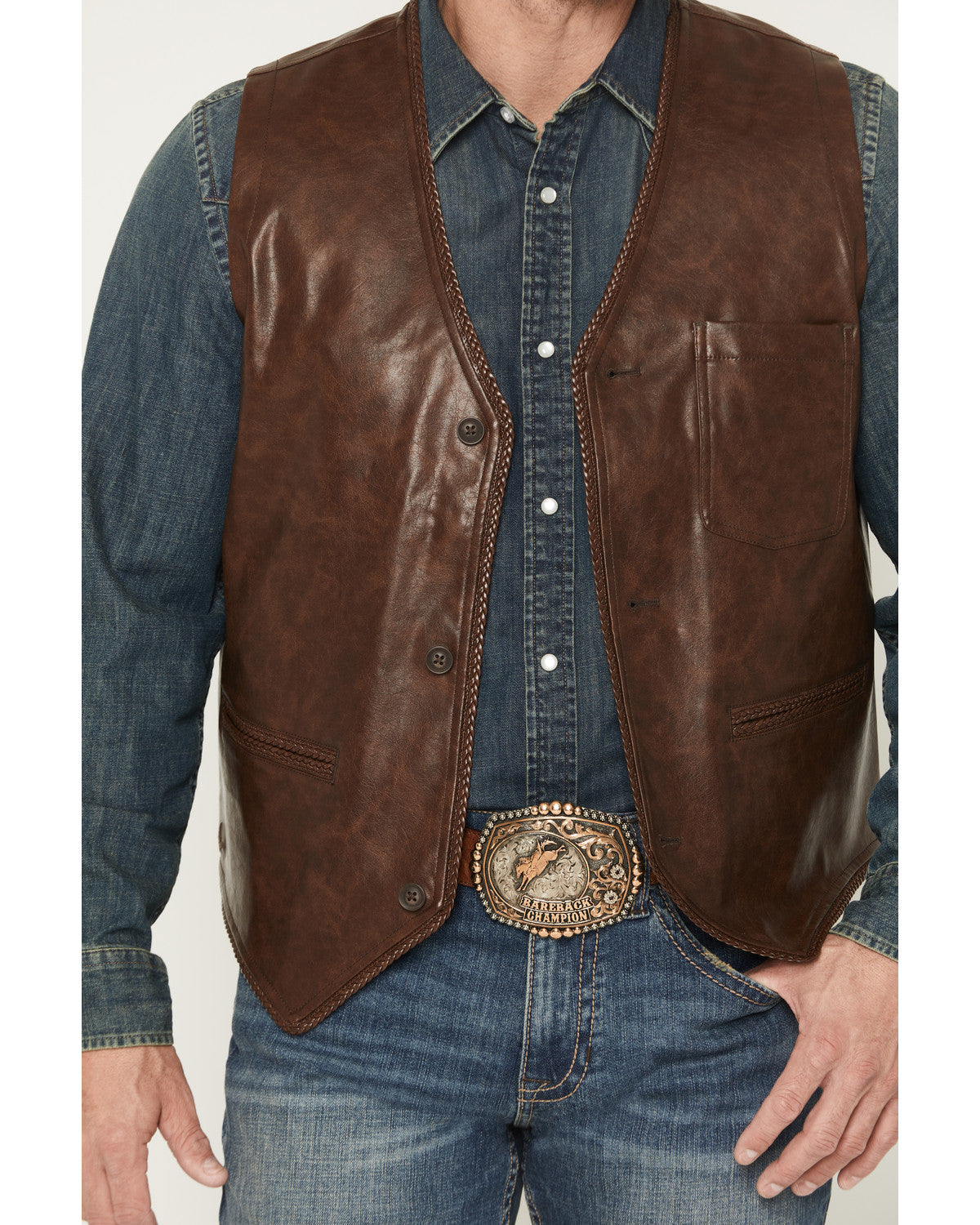 Men's Hogan Faux Leather Braided Hem Vest | Cody James Clothing