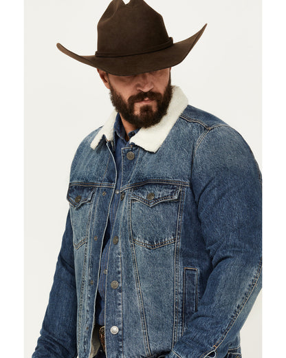 Men's Medium Wash Snap Sherpa Denim Jacket | Cody James Clothing