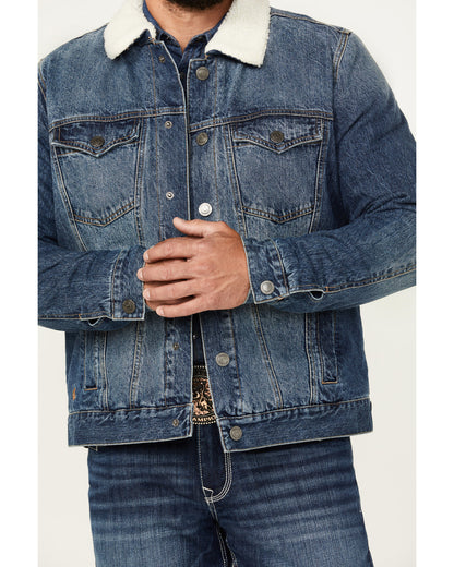Men's Medium Wash Snap Sherpa Denim Jacket | Cody James Clothing