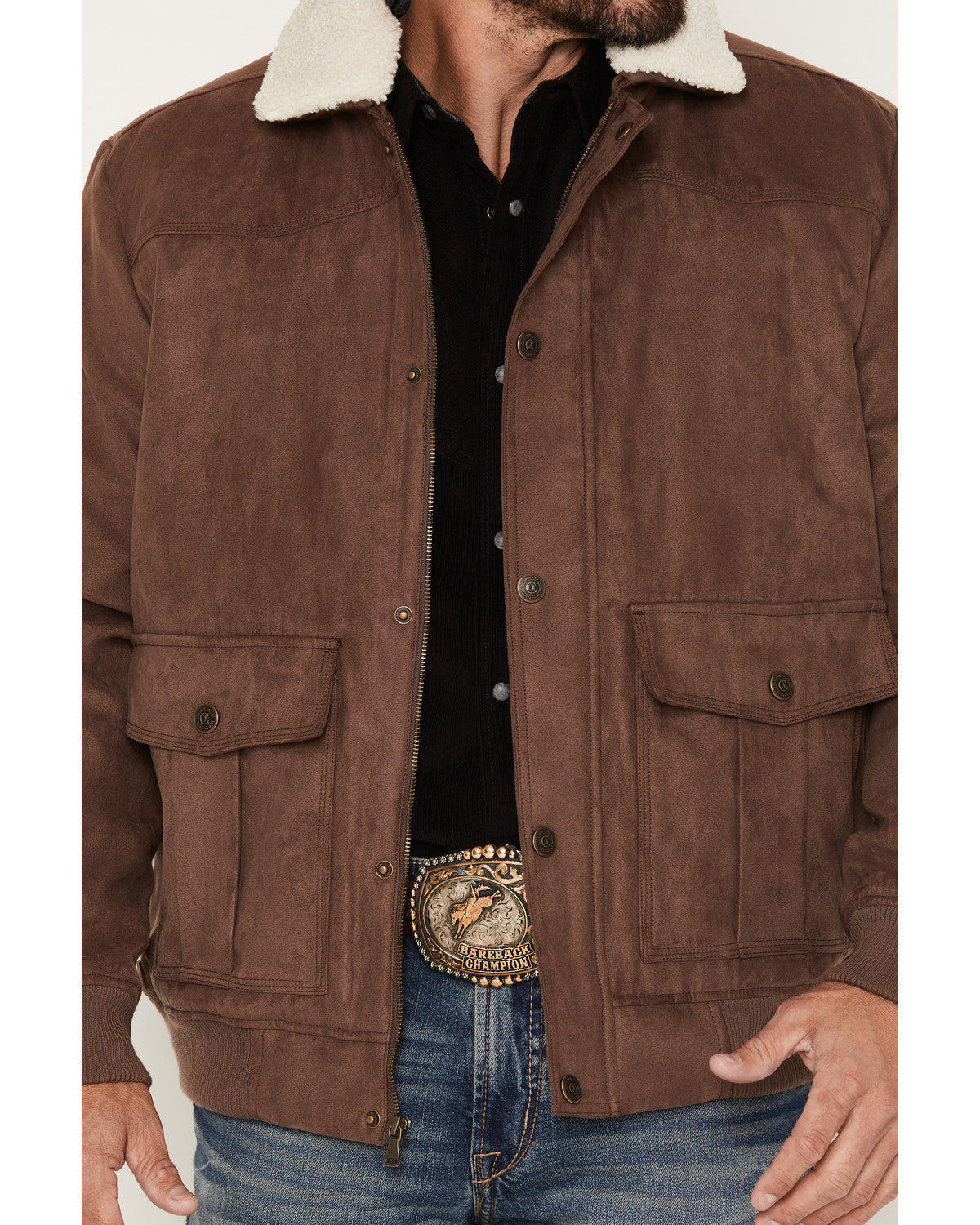Men's Edward Faux Suede Snap Sherpa Bomber Jacket | Cody James Clothing
