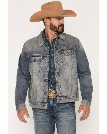 Men's Medium Wash Americana Patch Button-Down Stretch Denim | Cody James Clothing