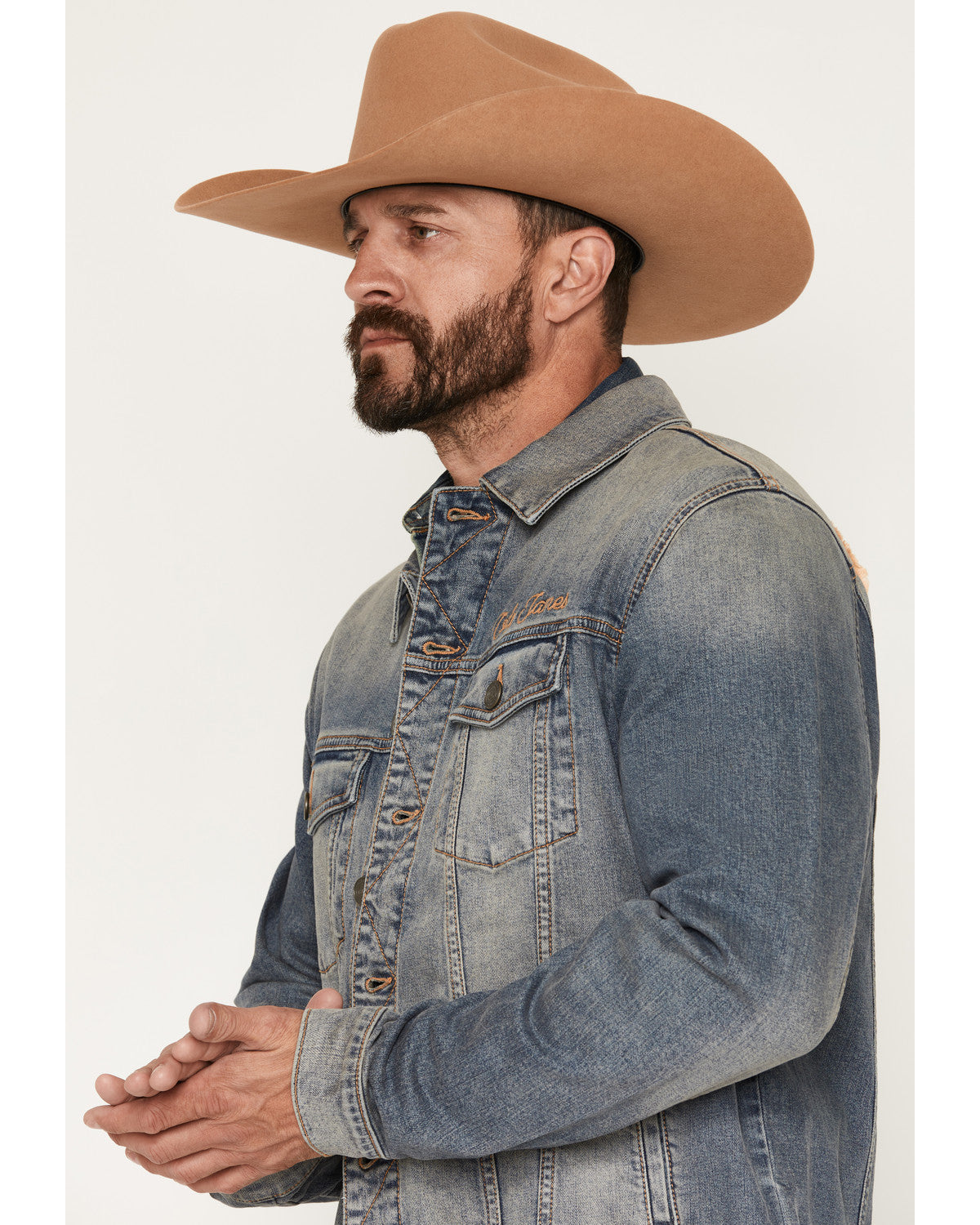 Men's Medium Wash Americana Patch Button-Down Stretch Denim | Cody James Clothing