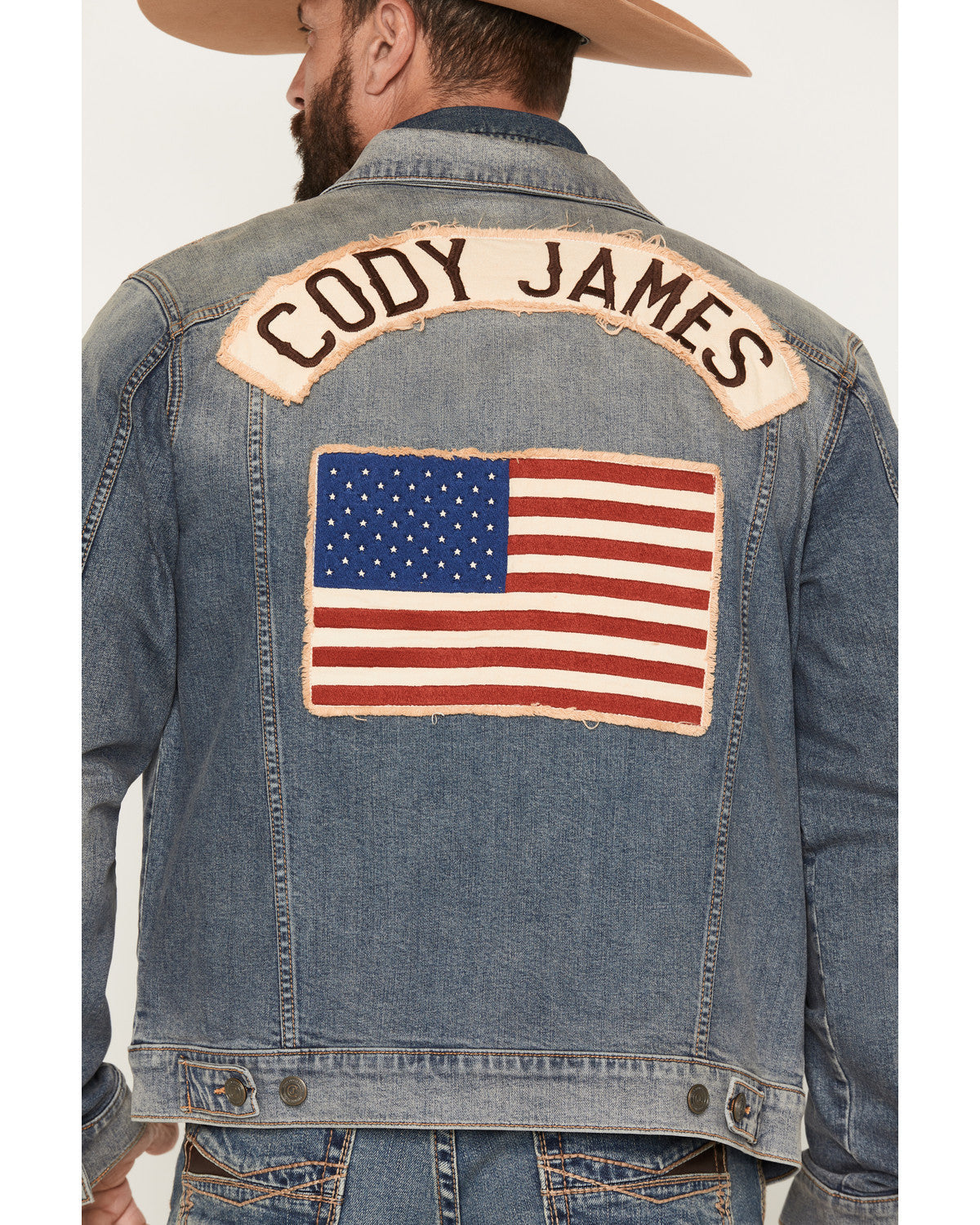 Men's Medium Wash Americana Patch Button-Down Stretch Denim | Cody James Clothing