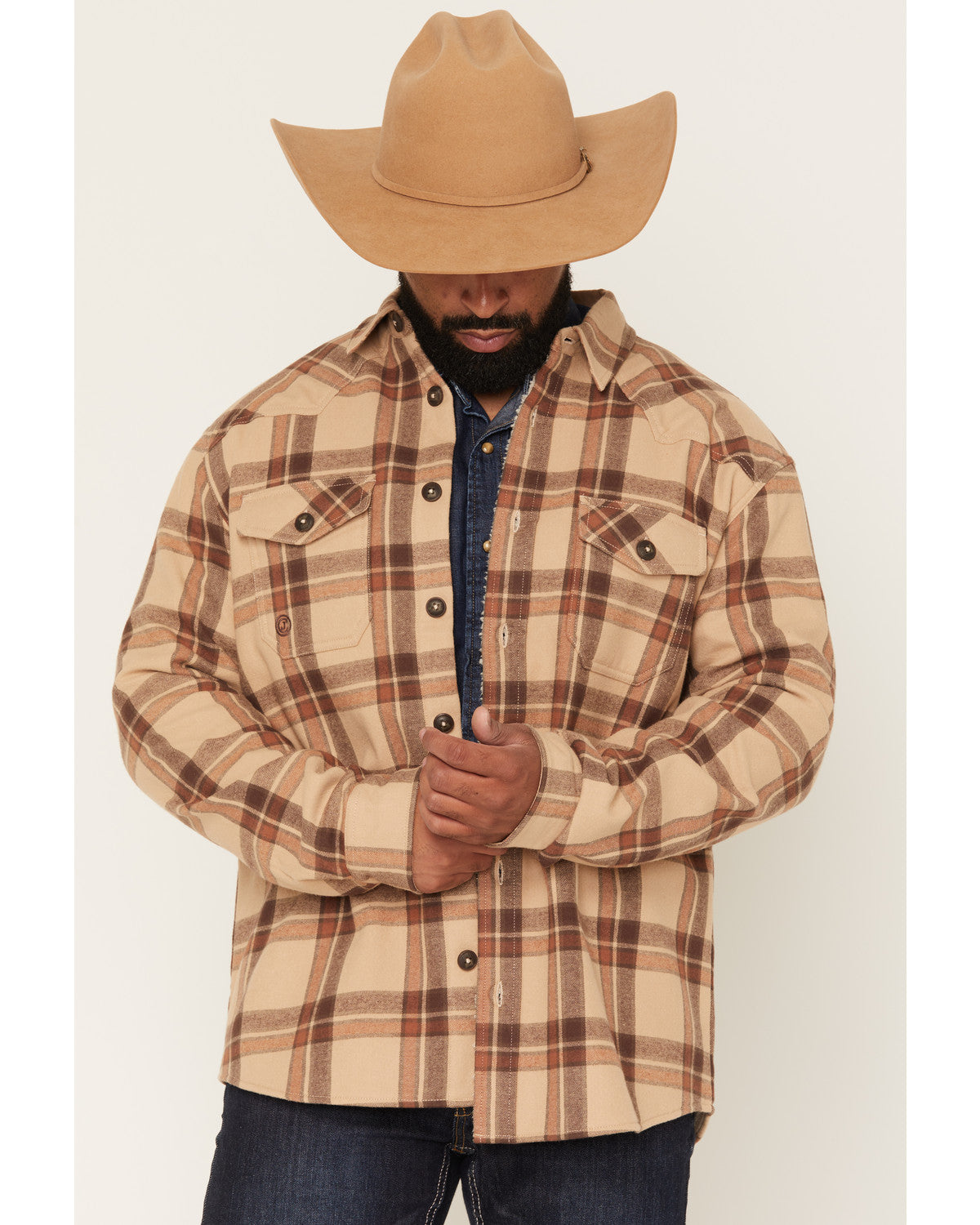 Men's Hombre Plaid Print Sherpa Lined Shirt Jacket | Cody James Clothing