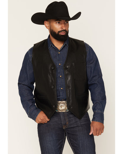 Men's Hogan Faux Leather Braided Trim Button-Down Vest | Cody James Clothing