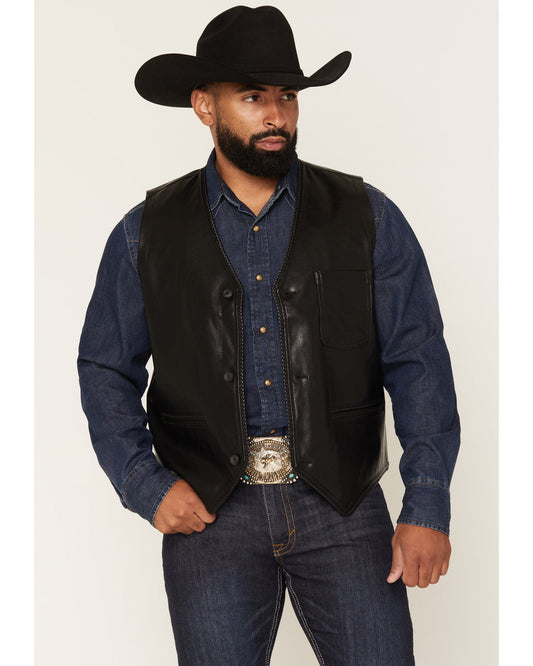 Men's Hogan Faux Leather Braided Trim Button-Down Vest | Cody James Clothing