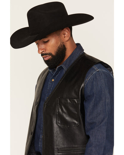 Men's Hogan Faux Leather Braided Trim Button-Down Vest | Cody James Clothing