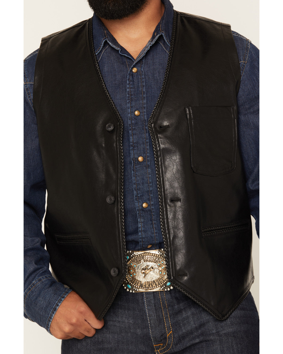 Men's Hogan Faux Leather Braided Trim Button-Down Vest | Cody James Clothing