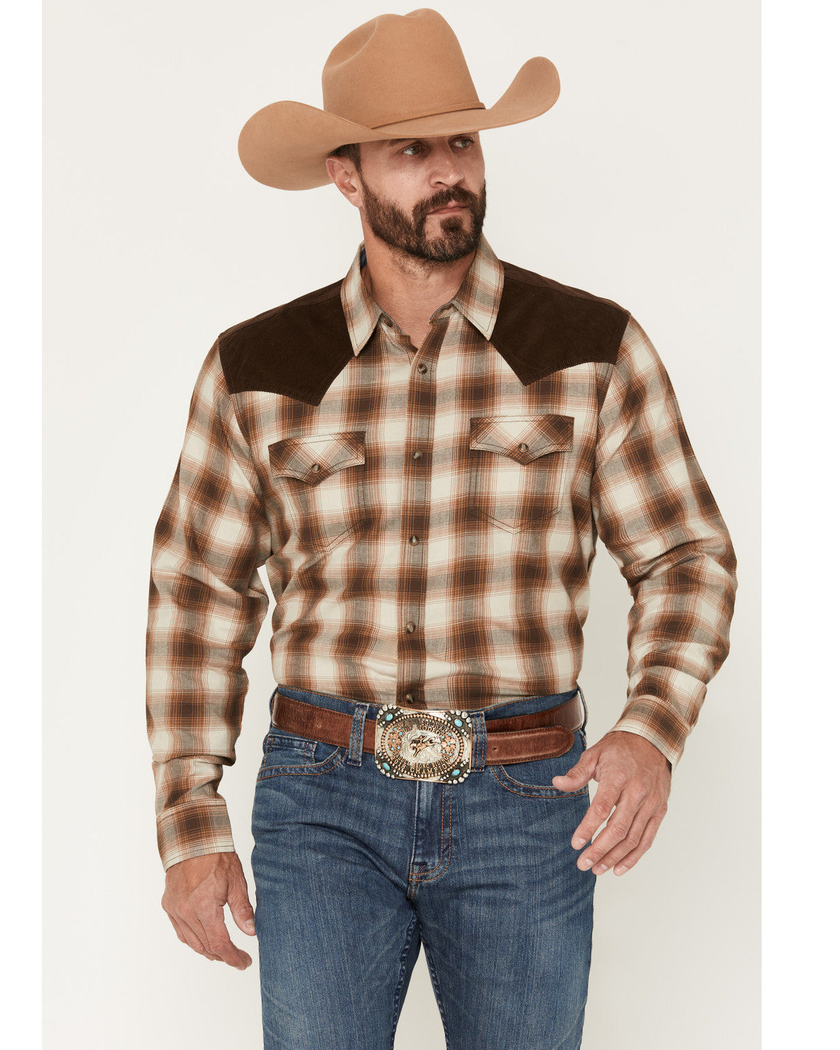 Men's Mad Plaid Print Corduroy Long Sleeve Snap Western Shi | Cody James Clothing