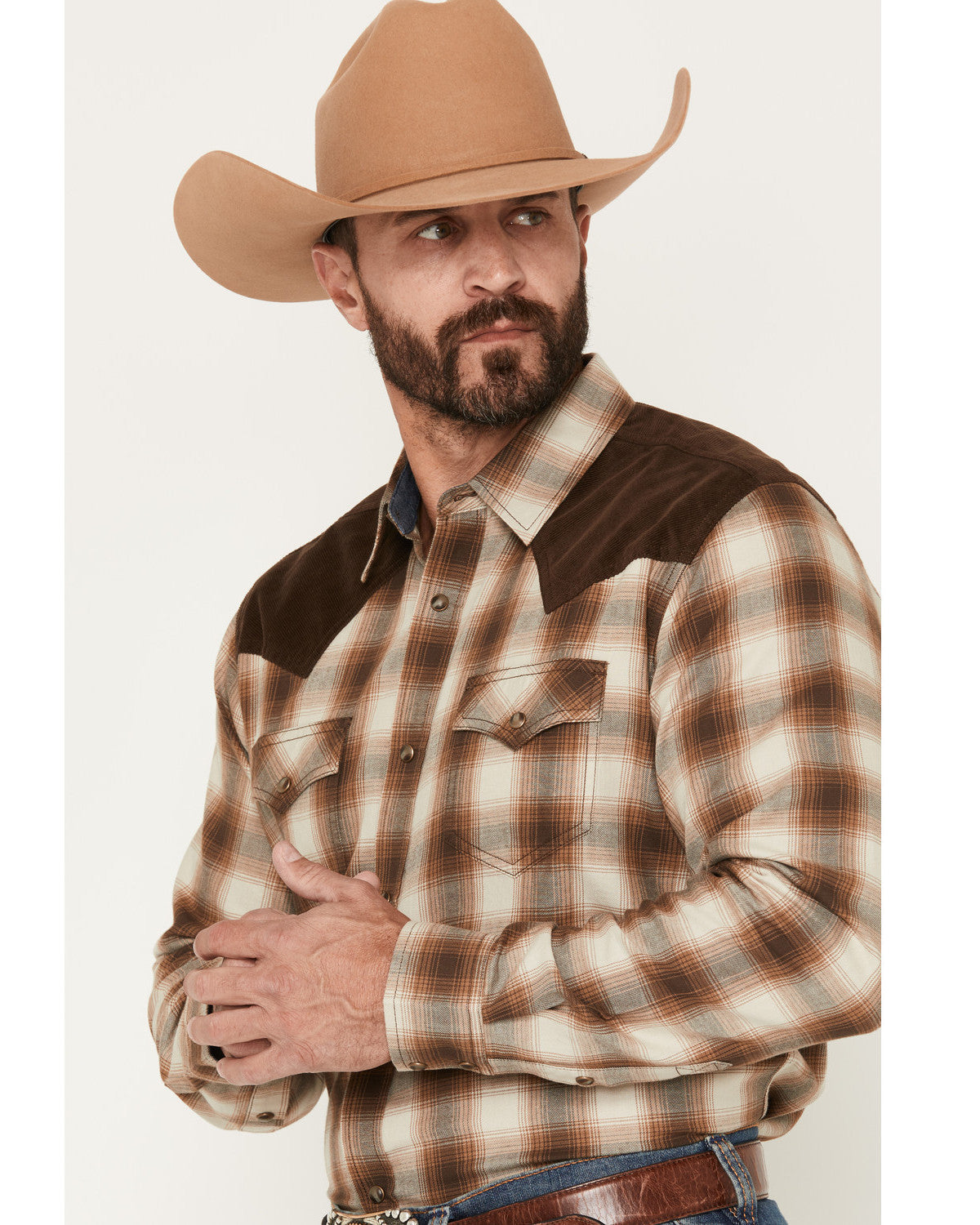 Men's Mad Plaid Print Corduroy Long Sleeve Snap Western Shi | Cody James Clothing