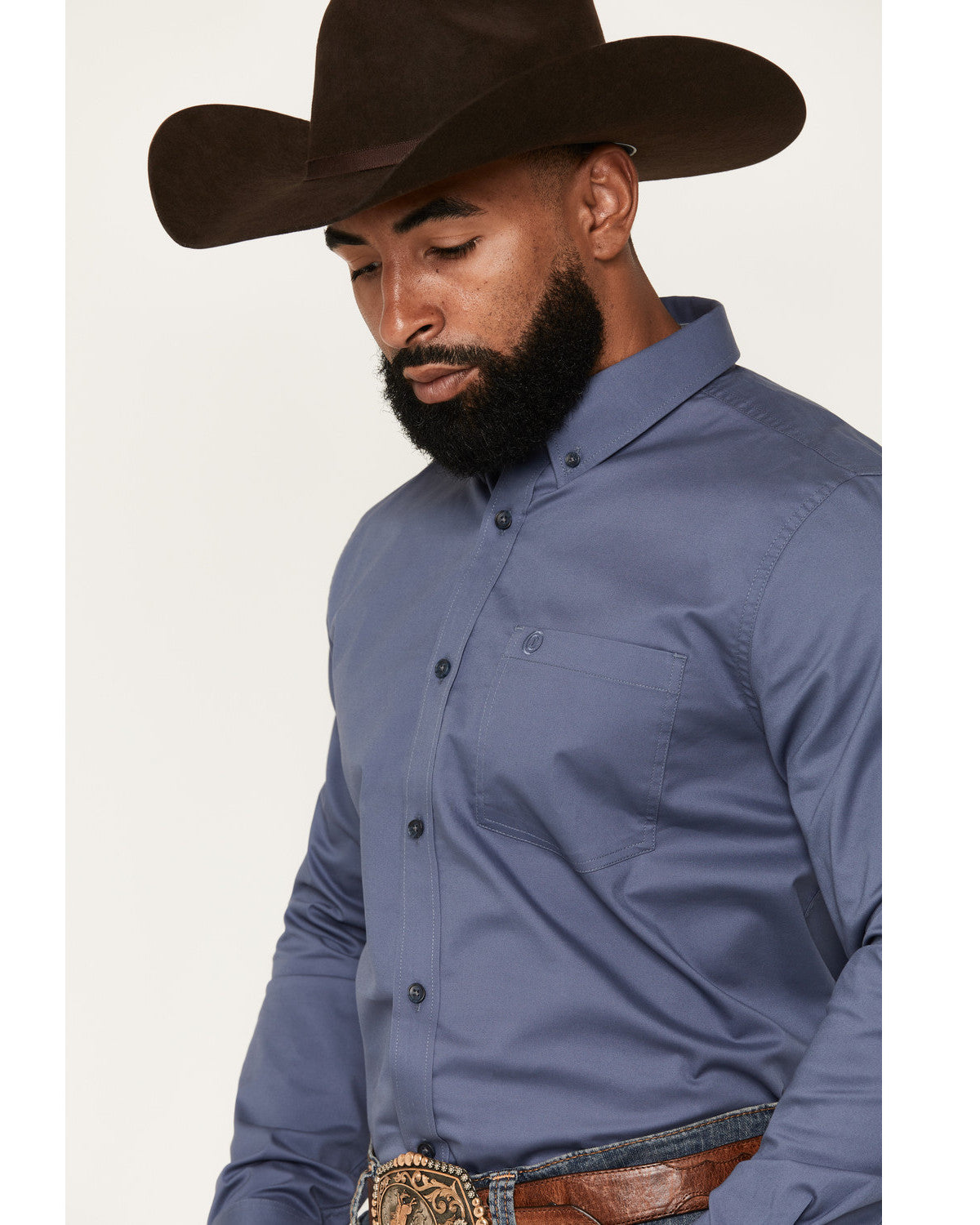Men's Solid Long Sleeve Button-Down Stretch Western Shirt - | Cody James Clothing