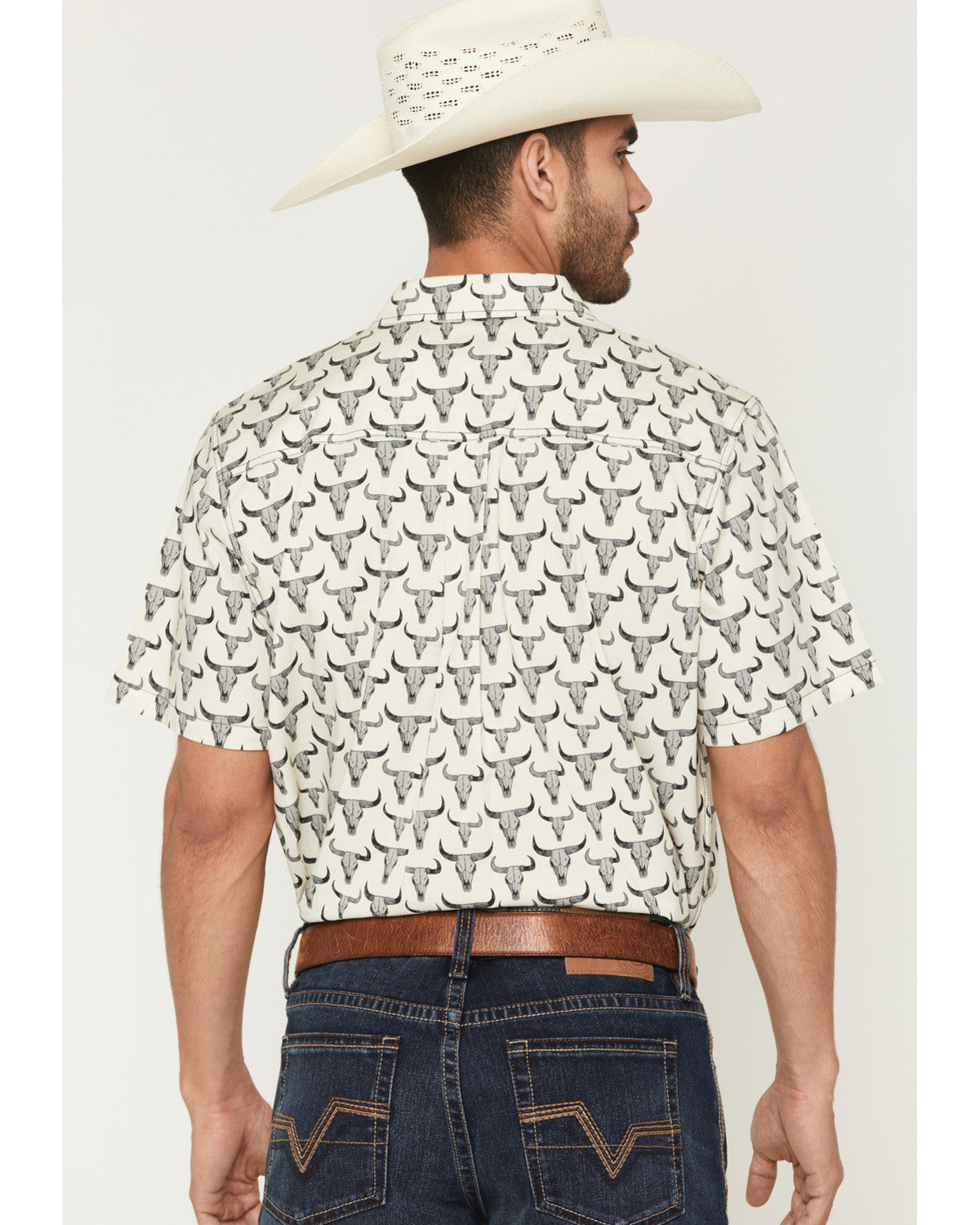 Men's Toro Steer Head Print Short Sleeve Button-Down Stretc | Cody James Clothing
