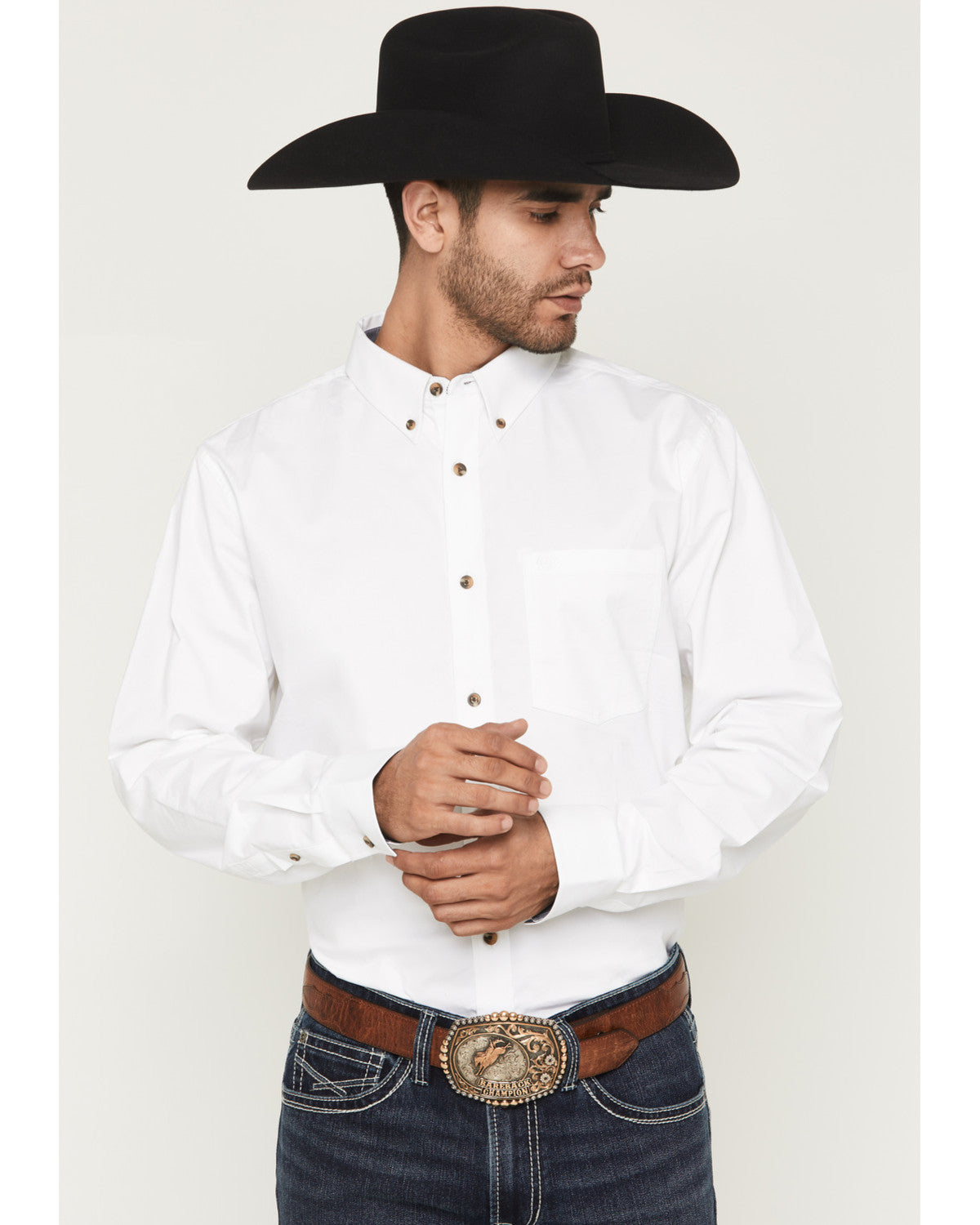 Men's Basic Solid Long Sleeve Button-Down Stretch Western S | Cody James Clothing