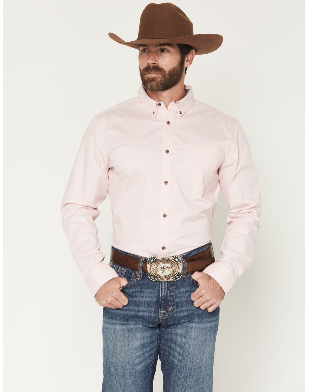 Men's Basic Solid Long Sleeve Button-Down Stretch Western S | Cody James Clothing