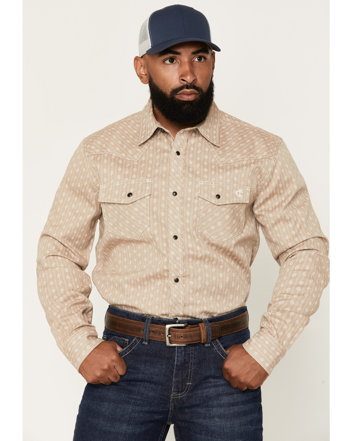 Men's FR Paisley Striped Print Long Sleeve Snap Stretch Wor | Cody James Clothing