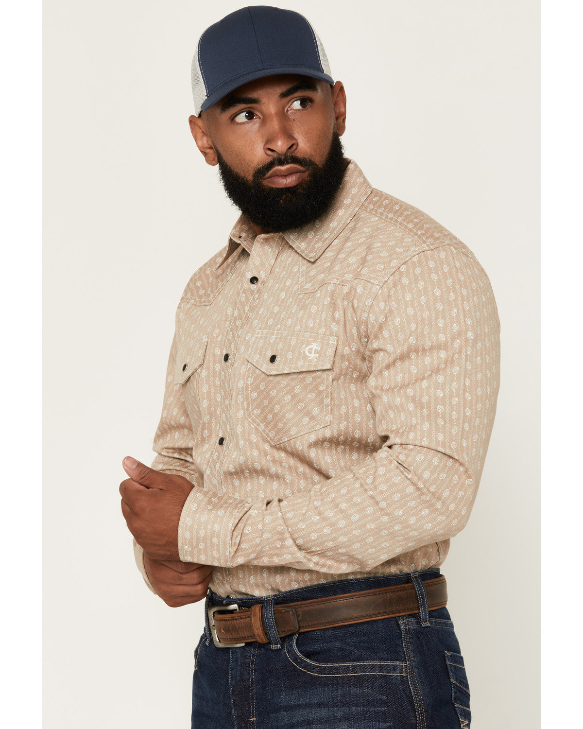 Men's FR Paisley Striped Print Long Sleeve Snap Stretch Wor | Cody James Clothing