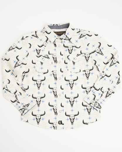 Toddler Boys' Prehistoric Bull Skull Print Long Sleeve Snap | Cody James Clothing|Boys