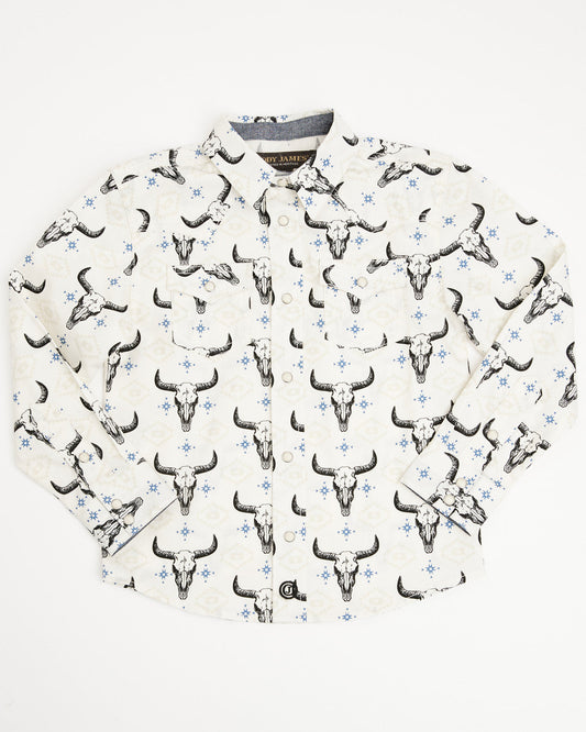 Toddler Boys' Prehistoric Bull Skull Print Long Sleeve Snap | Cody James Clothing|Boys