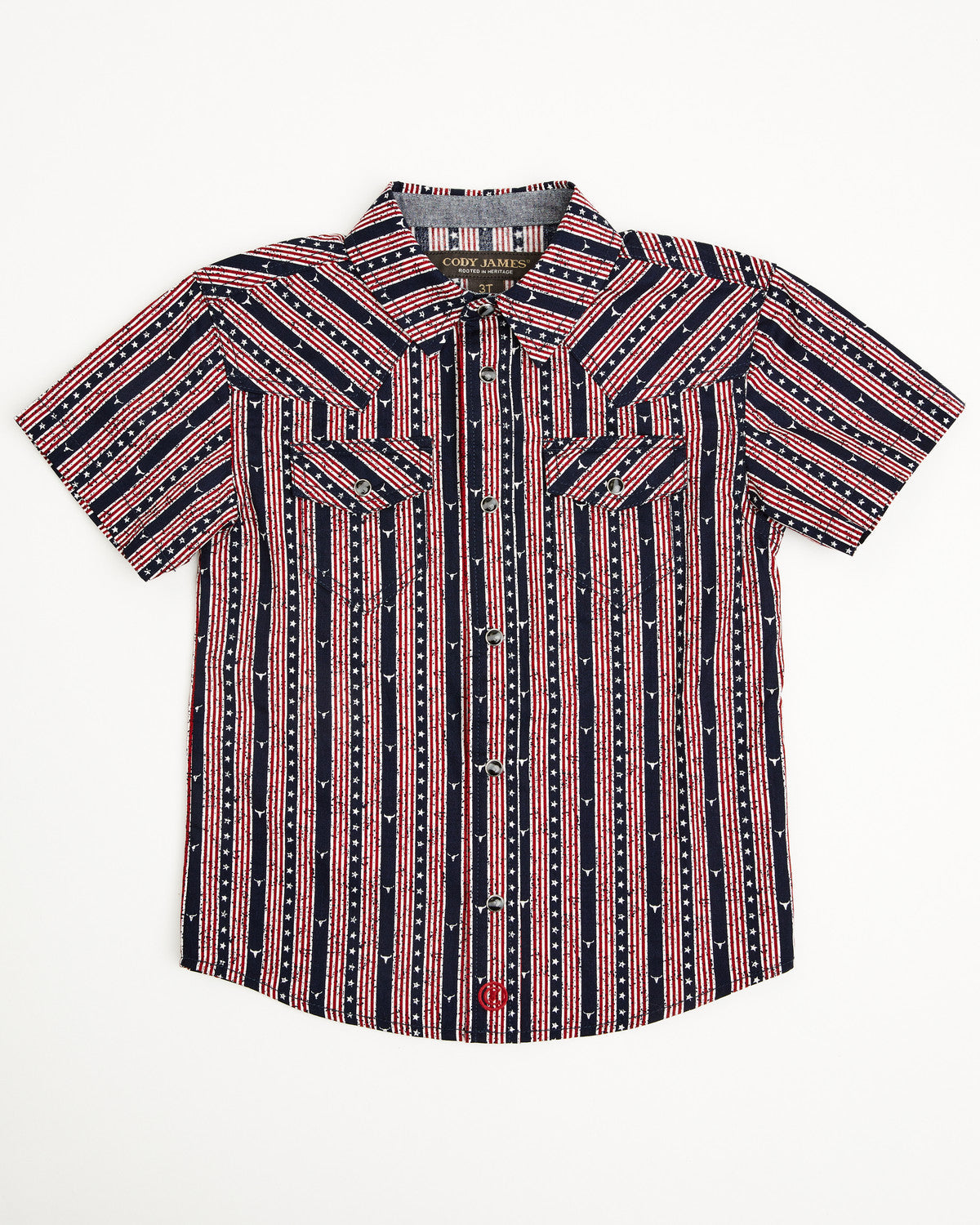 Toddler Boys' Steer Head Stars & Stripes Short Sleeve Snap | Cody James Clothing|Boys