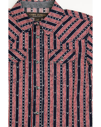 Toddler Boys' Steer Head Stars & Stripes Short Sleeve Snap | Cody James Clothing|Boys