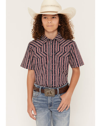 Boys' Steer Head Stars & Stripes Short Sleeve Snap Western | Cody James Clothing|Boys