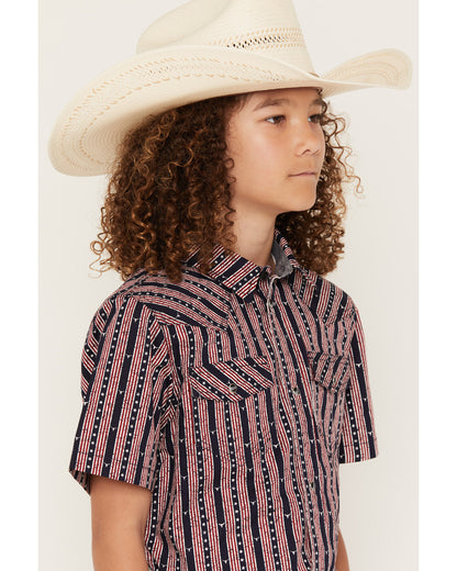 Boys' Steer Head Stars & Stripes Short Sleeve Snap Western | Cody James Clothing|Boys