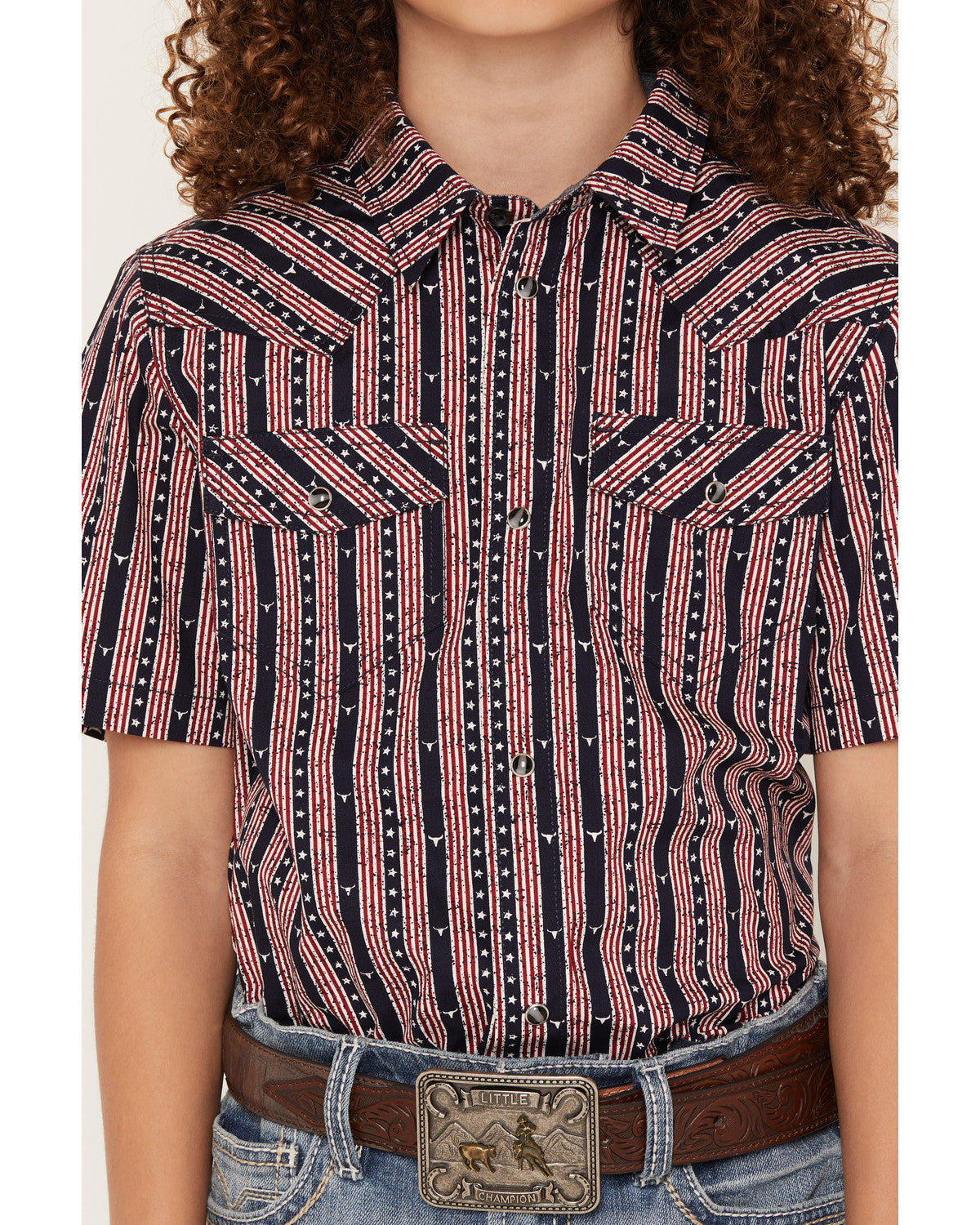 Boys' Steer Head Stars & Stripes Short Sleeve Snap Western | Cody James Clothing|Boys